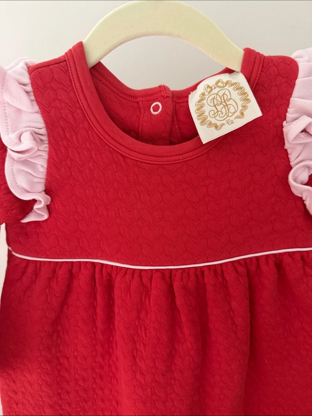 The Beaufort Bonnet Company Red One-Piece Footie with Pink Ruffles